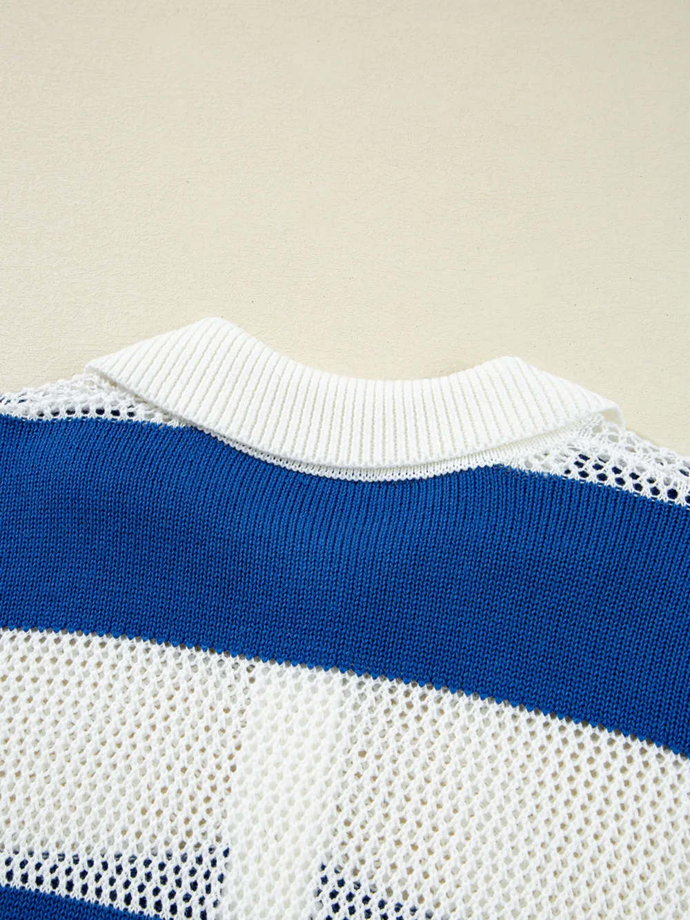 Stripe Colorblock Polo Collar Crochet Knitted Cover Up, image 7