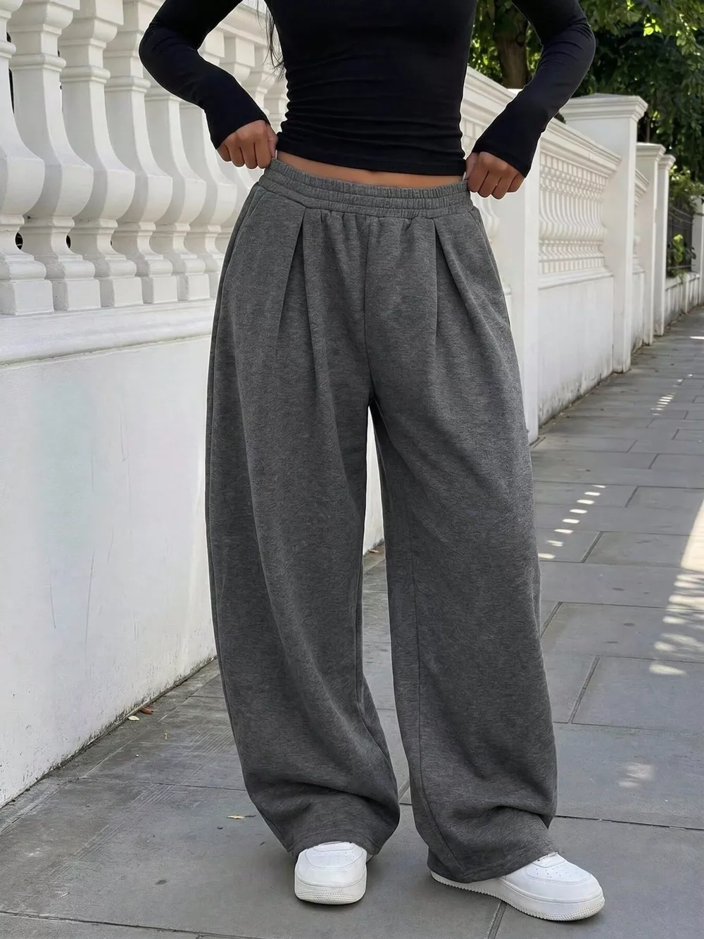 Elastic Waist Wide-Leg Sweatpants, image 11
