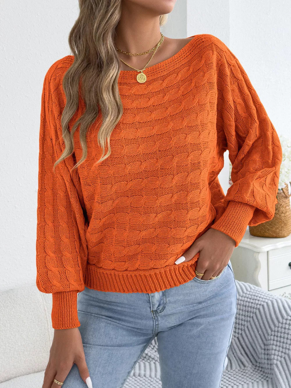 Cable Knit Boat Neck Sweater, image 11