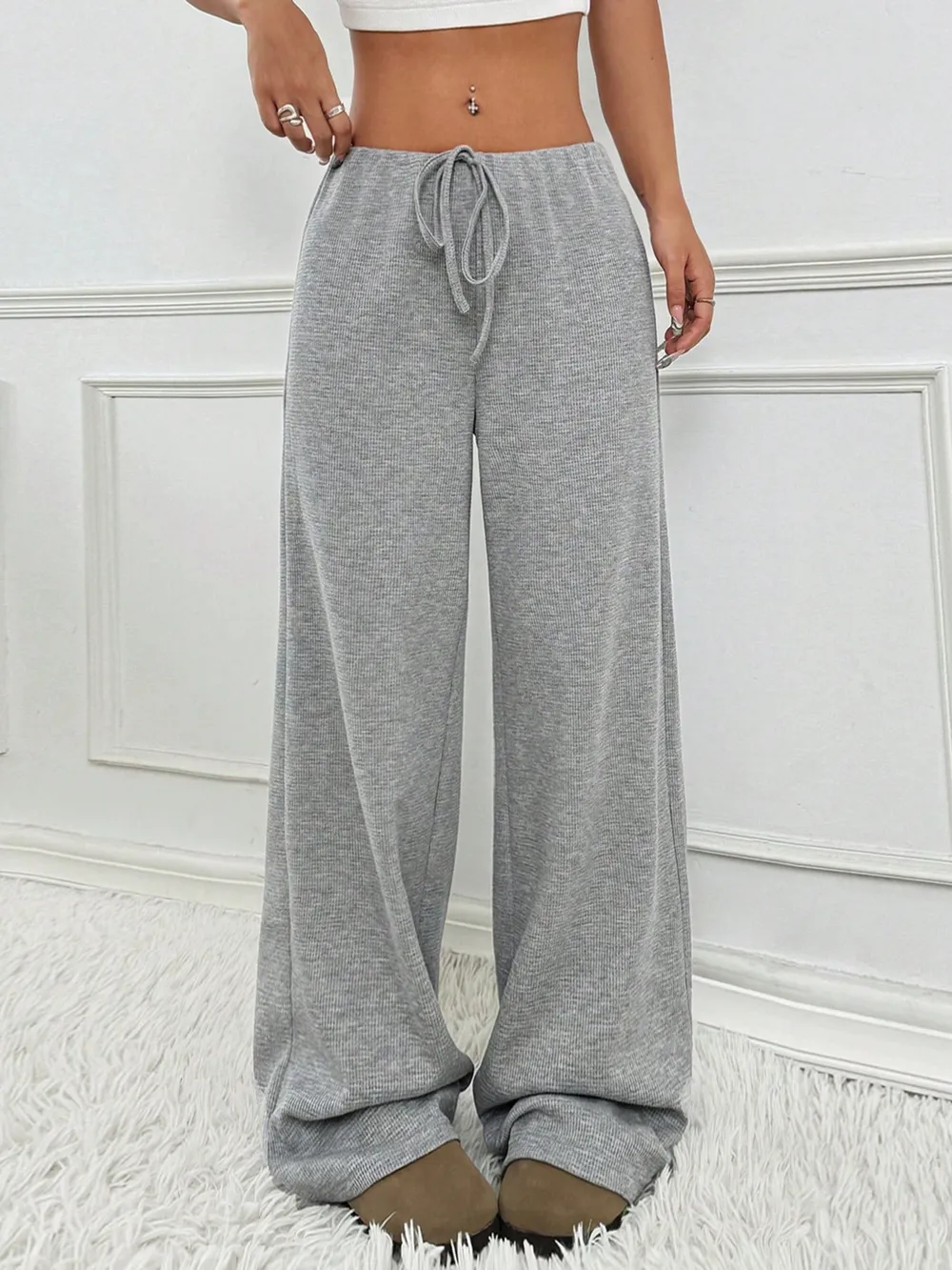 Striped Wide Leg Drawstring Pants, image 9