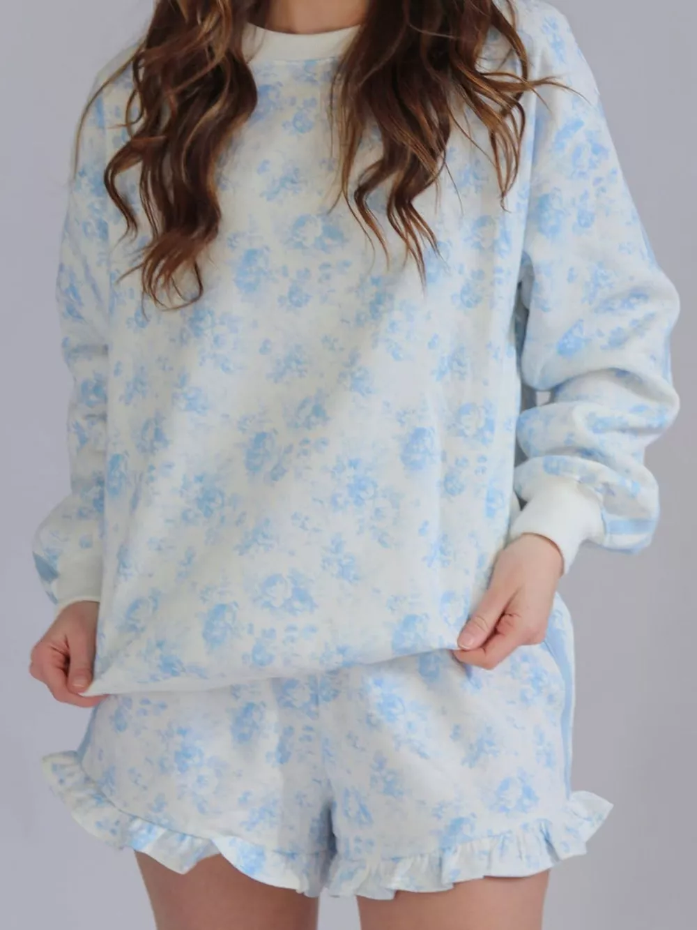 Floral Print Long Sleeve Sweatshirt and Shorts Set, image 4