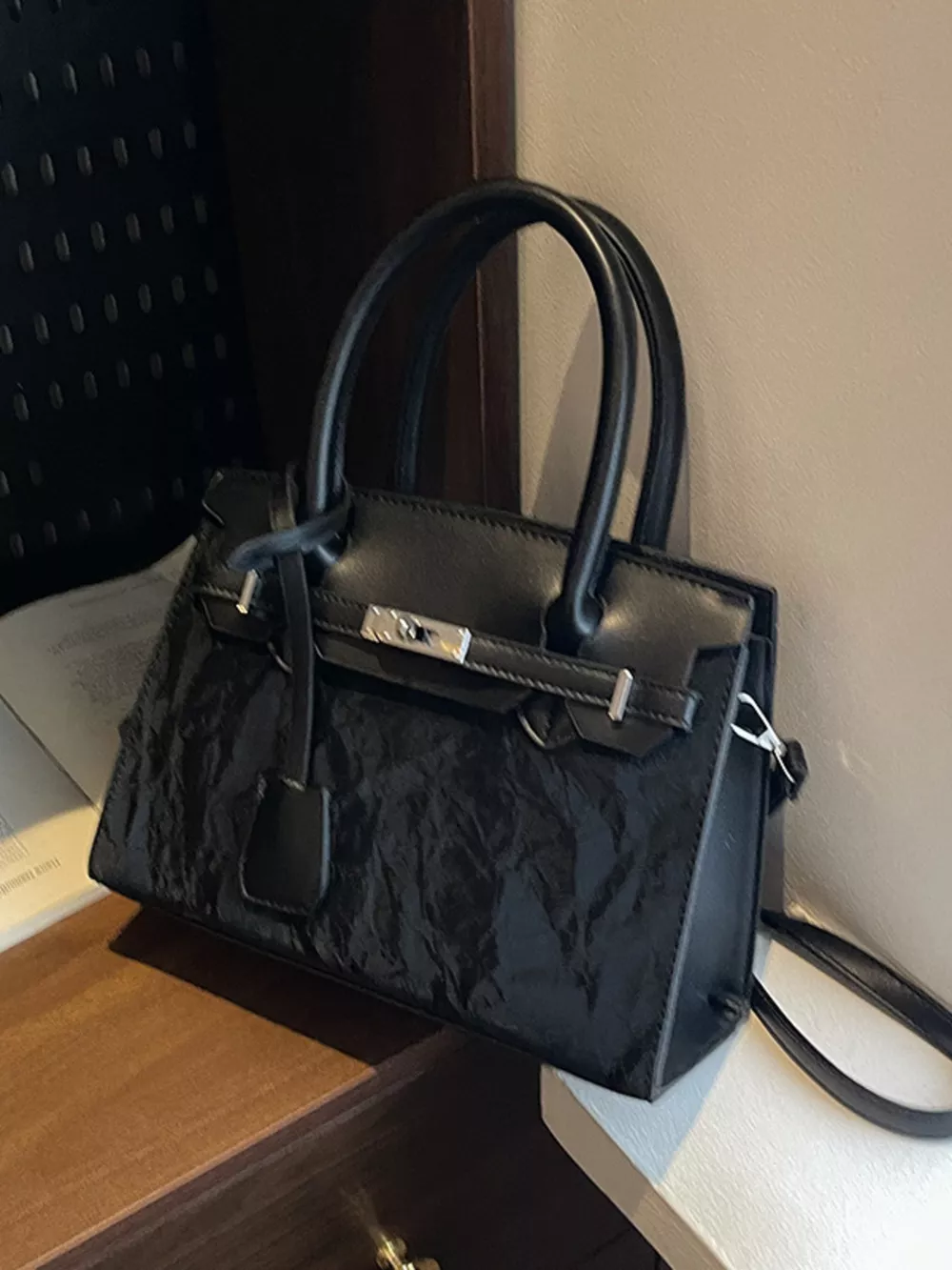 Textured Leather Top-Handle Handbag, image 2