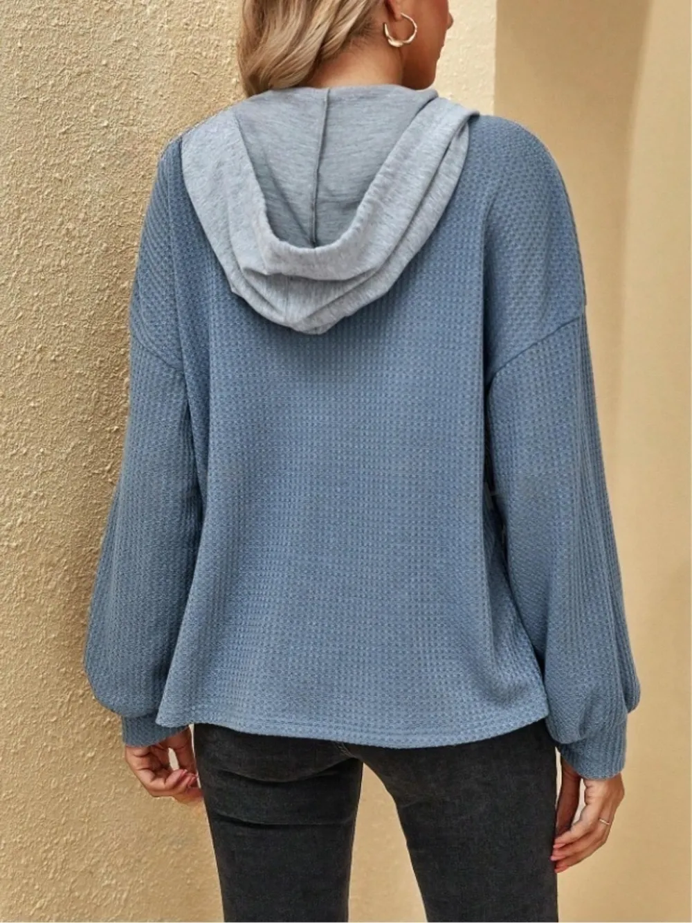 Drawstring Waffle Knit Hoodie, image 9
