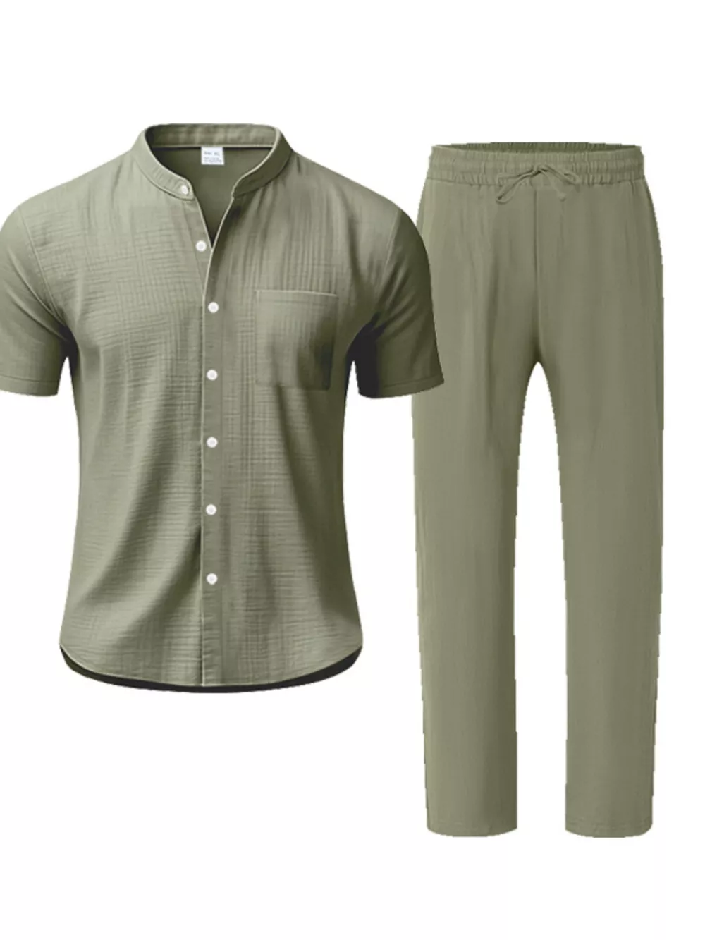 Men's Full Size Casual Button Up Short Sleeve Shirt and Pants Set Plus Size, image 3