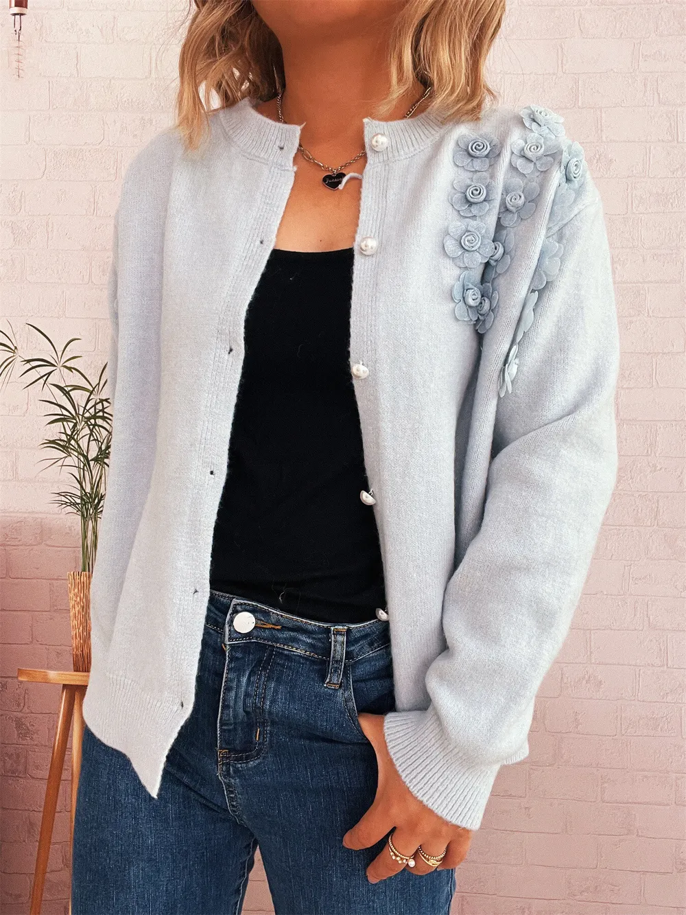 Flower Button Up Long Sleeve Cardigan, image 20
