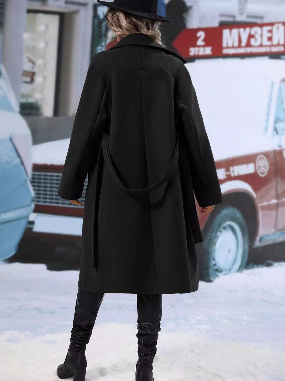 Double-Breasted Lapel Collar Overcoat, image 18