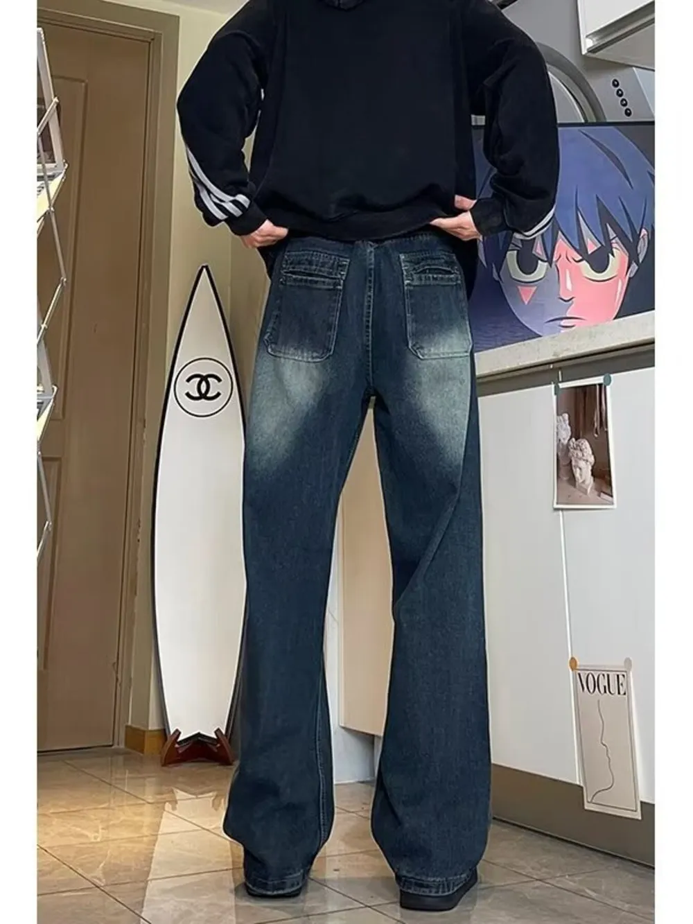 Men's Full Size Vintage Wash Wide Leg Jeans Plus Size, image 3