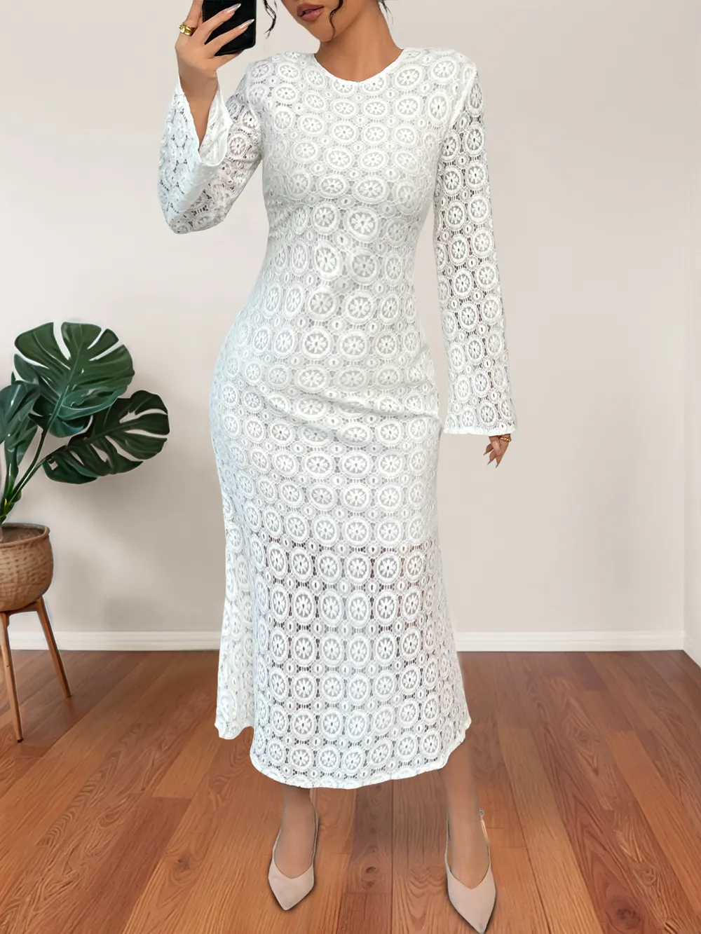 Lace Long Sleeve Midi Dress, image 3