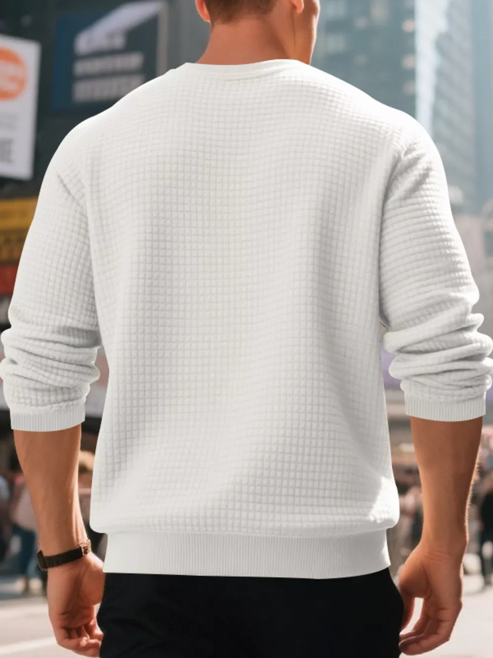 Men's Full Size Classic Waffle-Knit Crew Neck Sweatshirt Plus Size, image 10