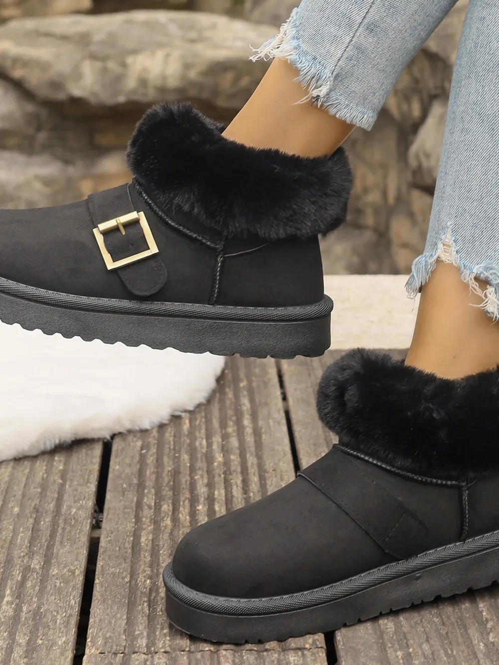 Fur-Lined Buckle Winter Ankle Boots, image 6