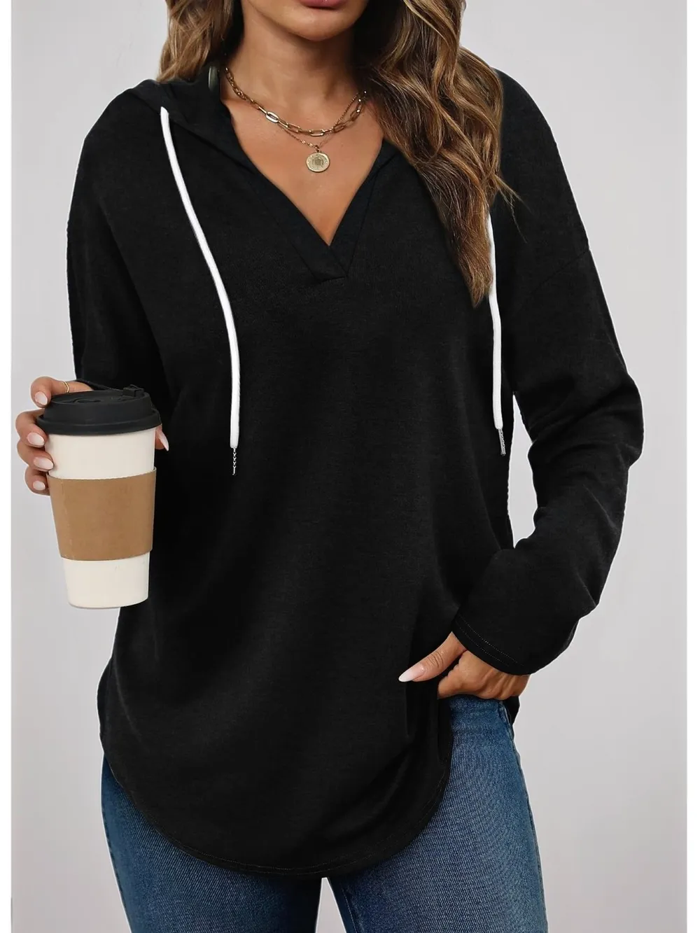 Full Size Drawstring Long Sleeve Hoodie Plus Size, image 3