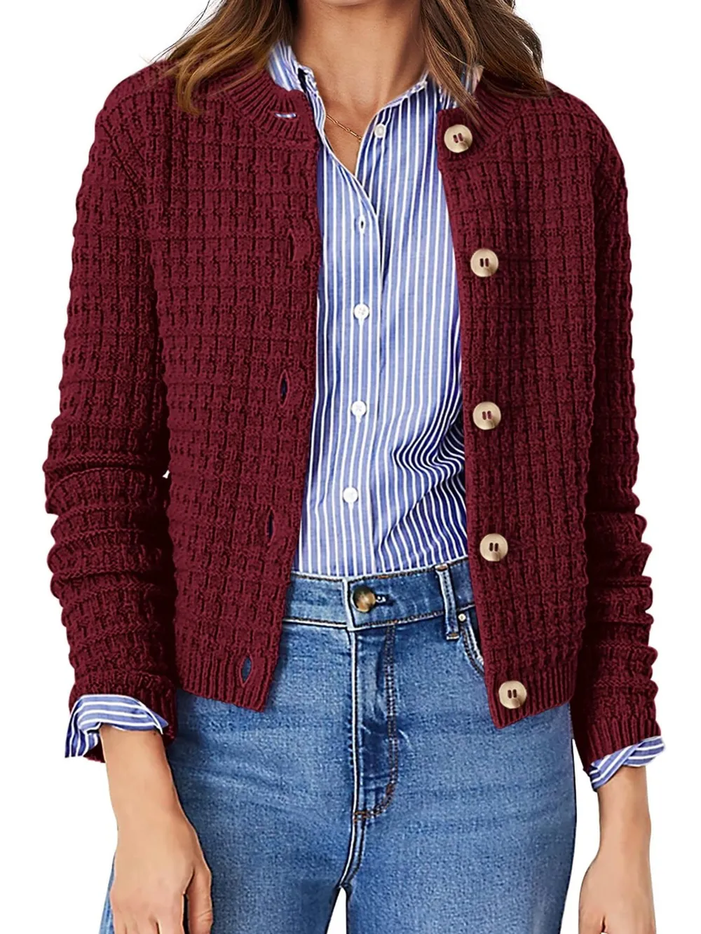Textured Knit Button-Front Cardigan, image 17