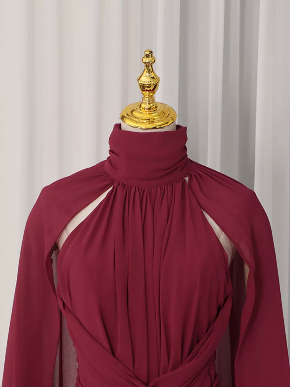Ruched Halter Neck Cape Maxi Dress, image 6