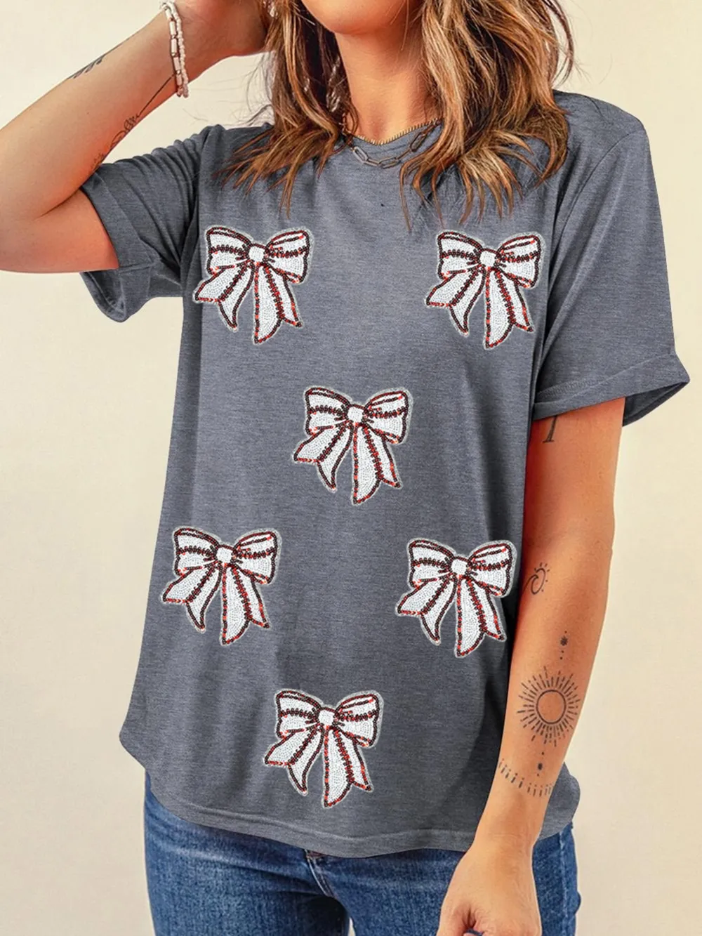 Sequin Bow Short Sleeve Tee, image 3