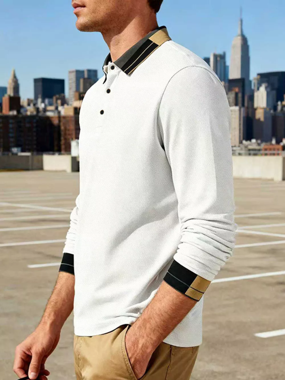 Men's Full Size Button Detail Long Sleeve Polo Plus Size, image 2