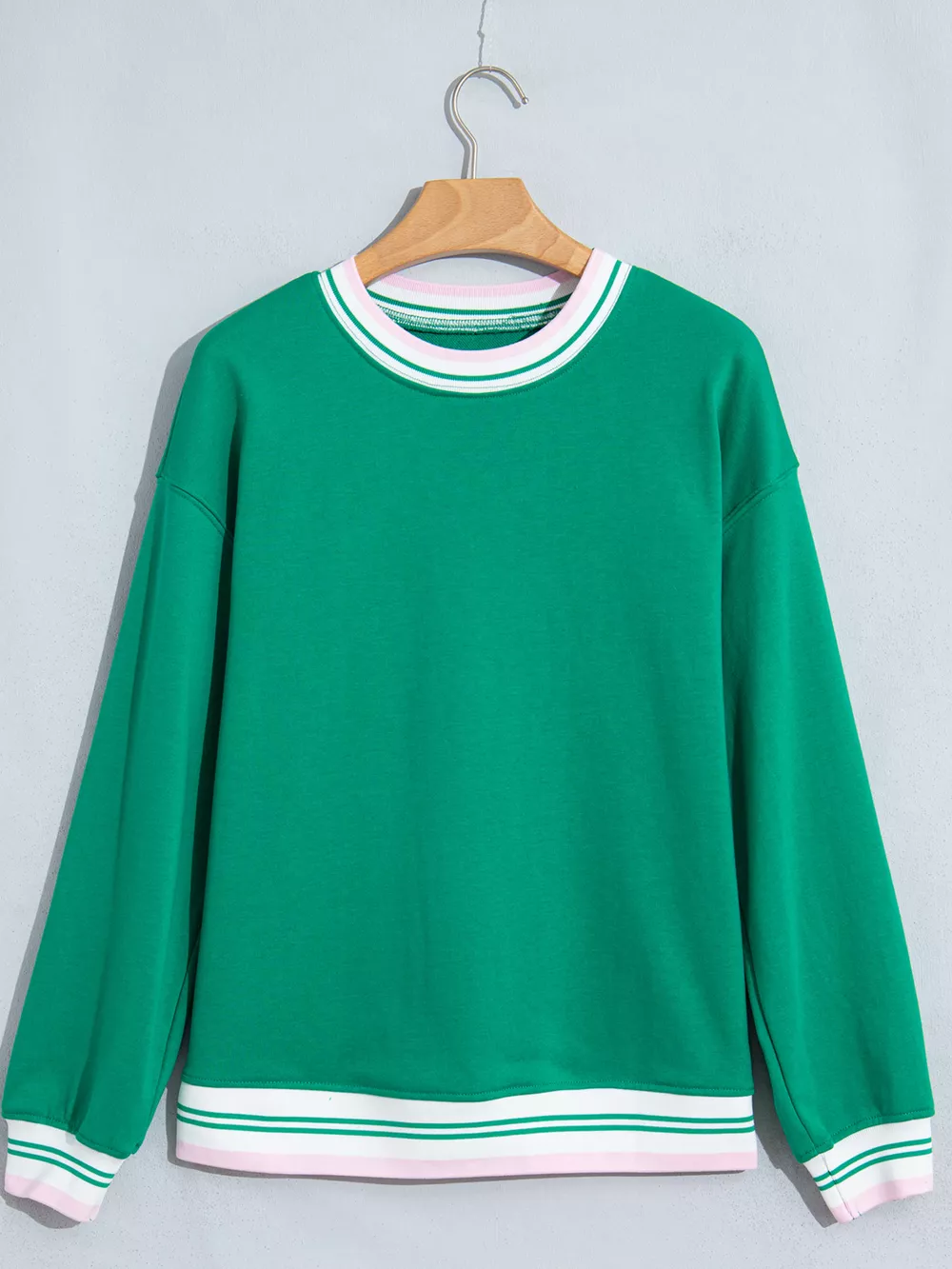 Contrast Striped Trim Baggy Pullover Sweatshirt, image 23