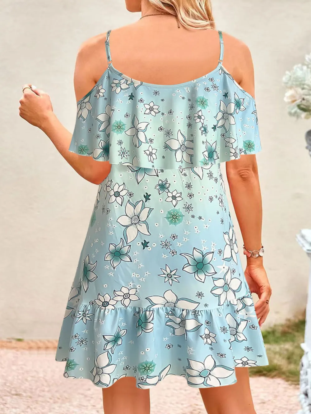 Floral Cold Shoulder Ruffle Mini Dress, image 4