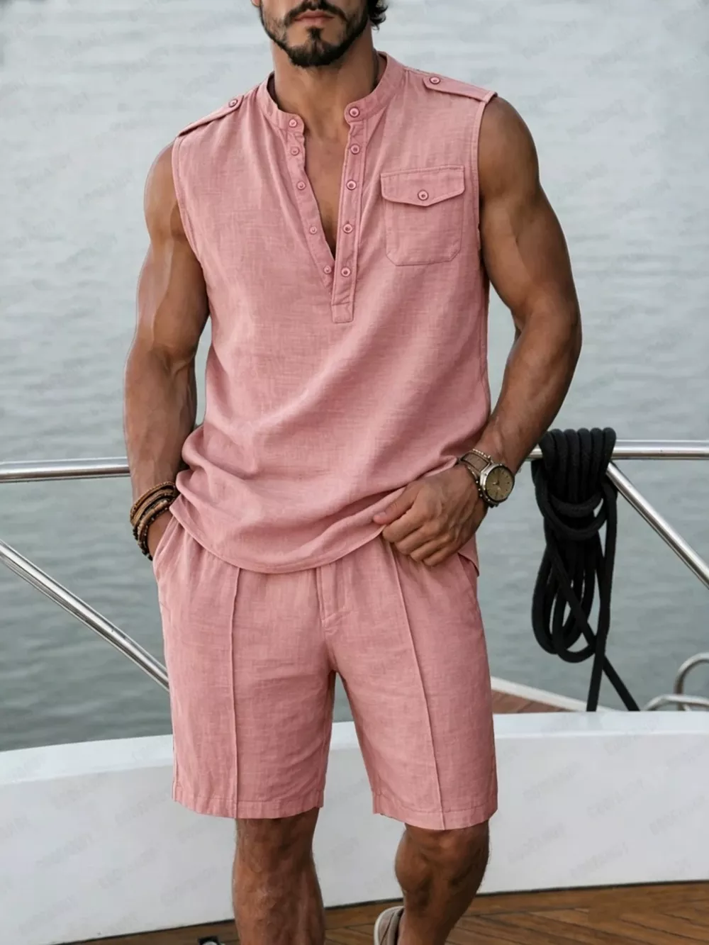 Men's Full Size Sleeveless Top and Shorts Two-Piece Set Plus Size, image 4