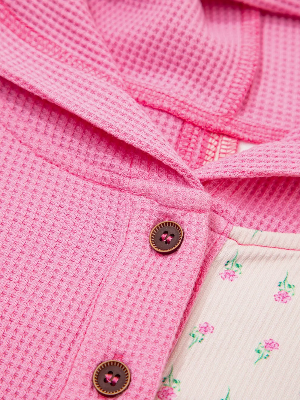 Mixed Texture Waffle Floral Patchwork Hooded Oversize Pullover, image 5