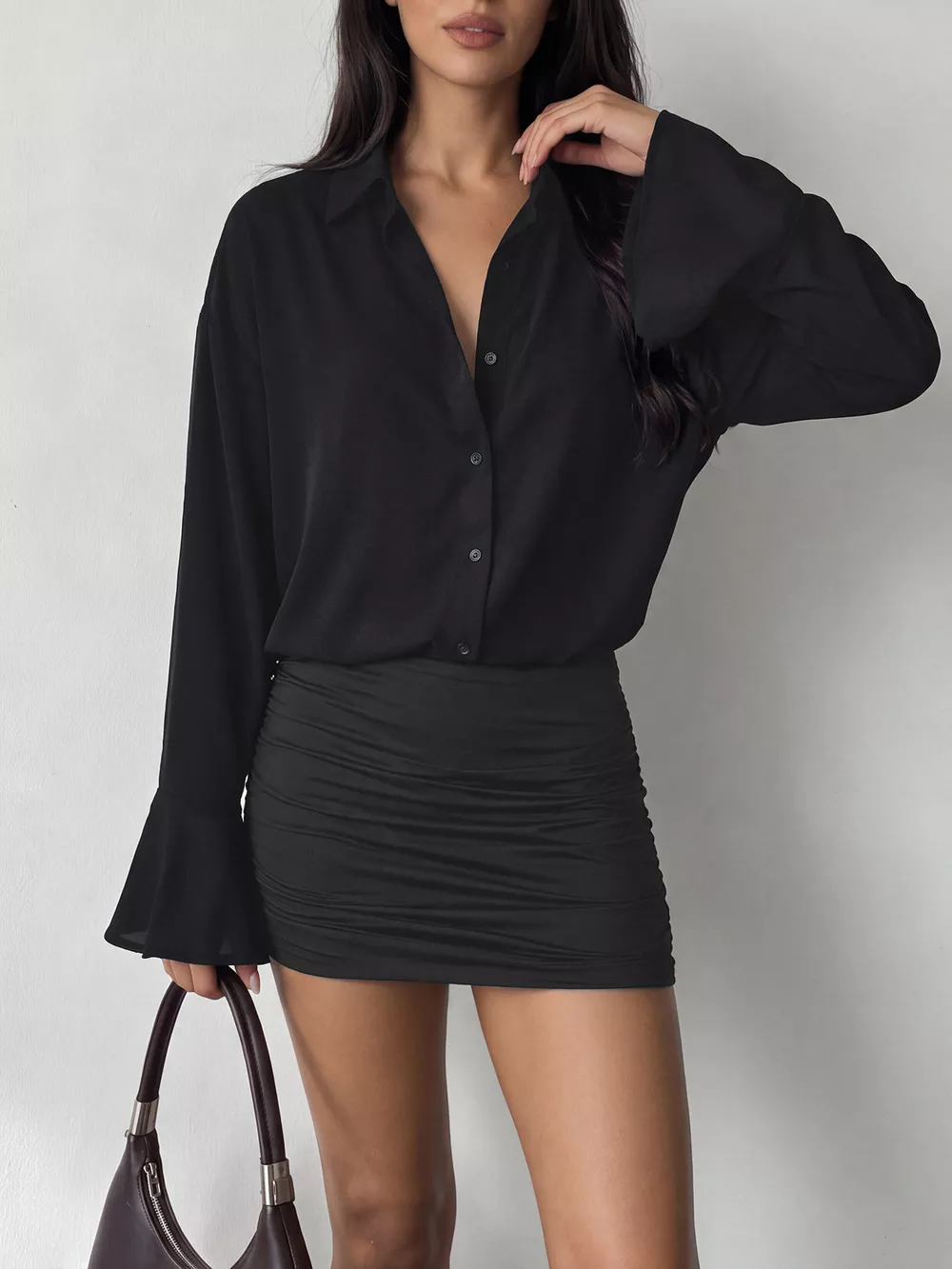 Button Front Flounce Sleeve Bodycon Shirt Dress, image 10