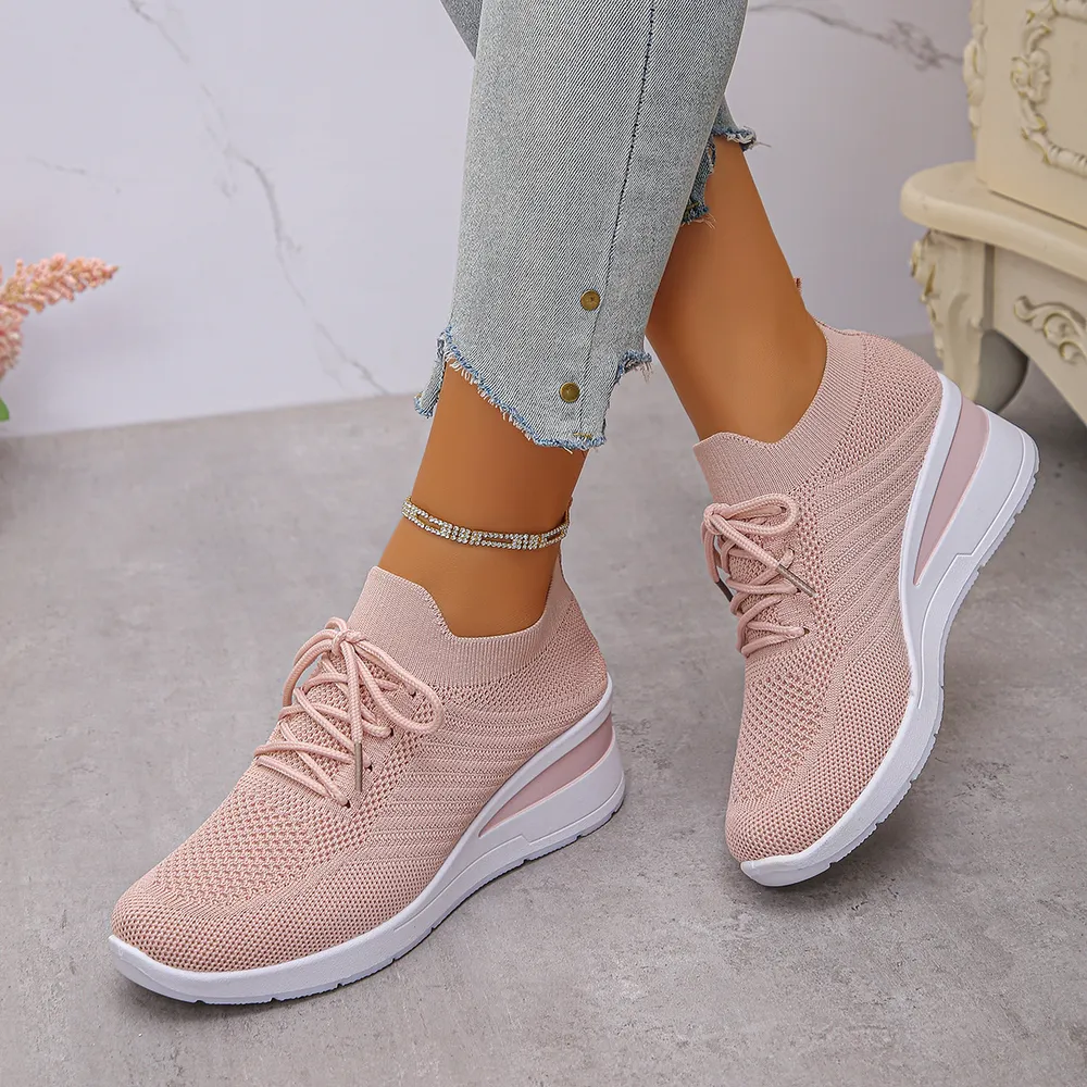 Mesh Lace Up Wedge Athletic, image 6
