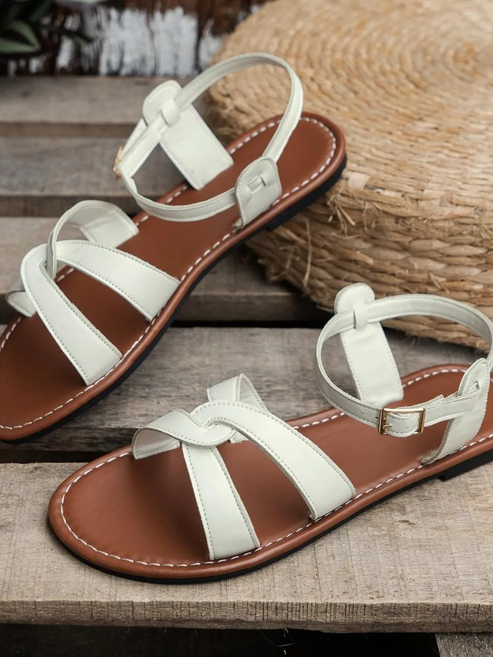 Strappy Flat Sandals with Ankle Buckle, image 7