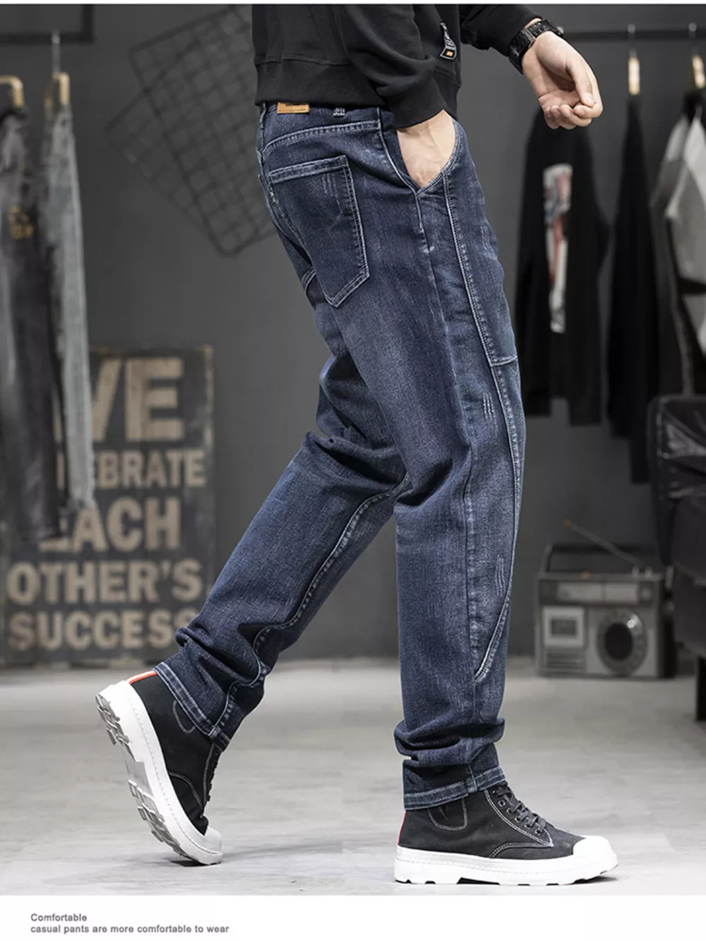 Men's Washed High-Stretch Jeans, image 3
