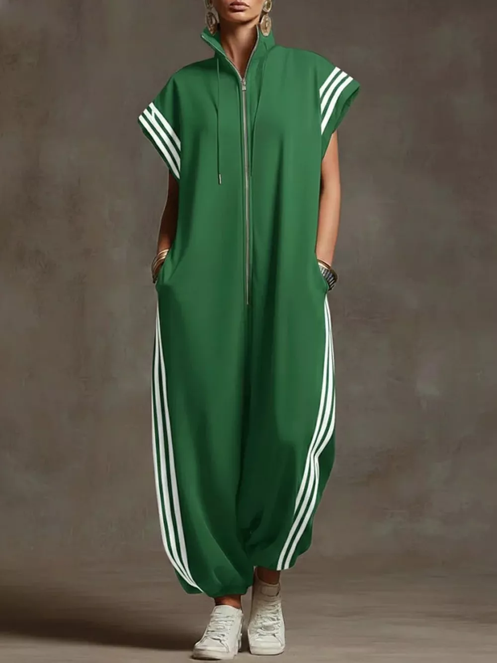 Full Size Side Stripe Zip-Front Wide Leg Jumpsuit Plus Size, image 4