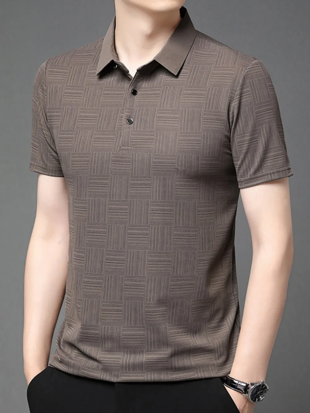 Men's Plus Size Texture Short Sleeve Polo, image 2
