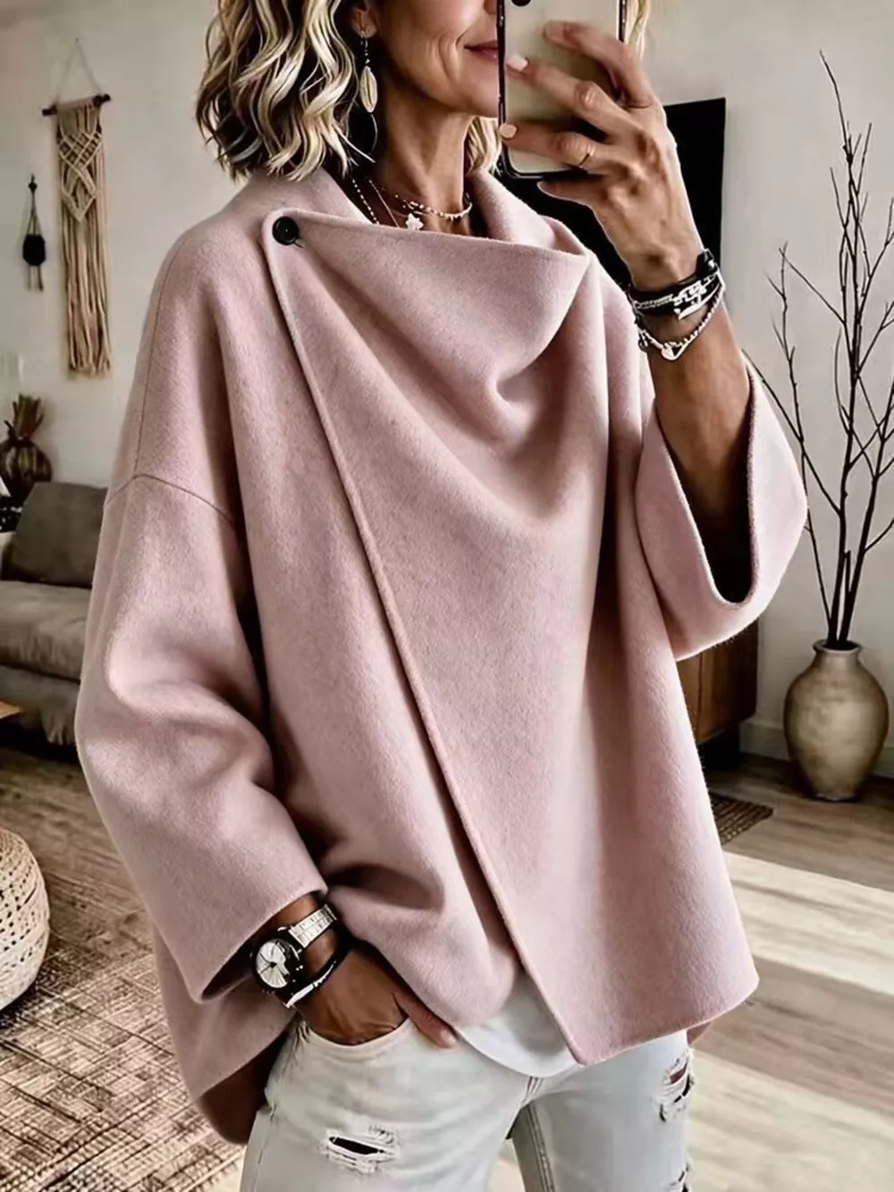 Full Size Asymmetric Cowl Neck Cape Plus Size, image 7