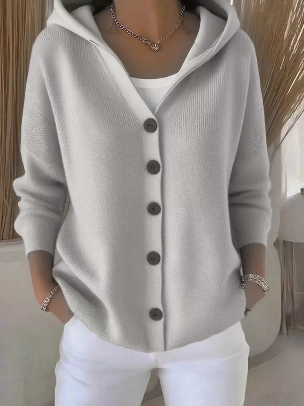 Full Size Hooded Button-Down Knit Cardigan Plus Size, image 26