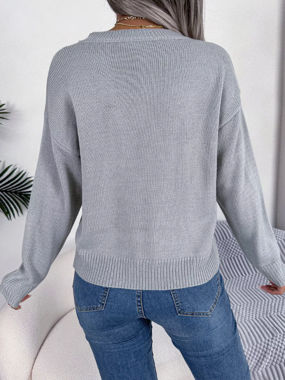Cable Knit Heart Round Neck Sweater, image 5