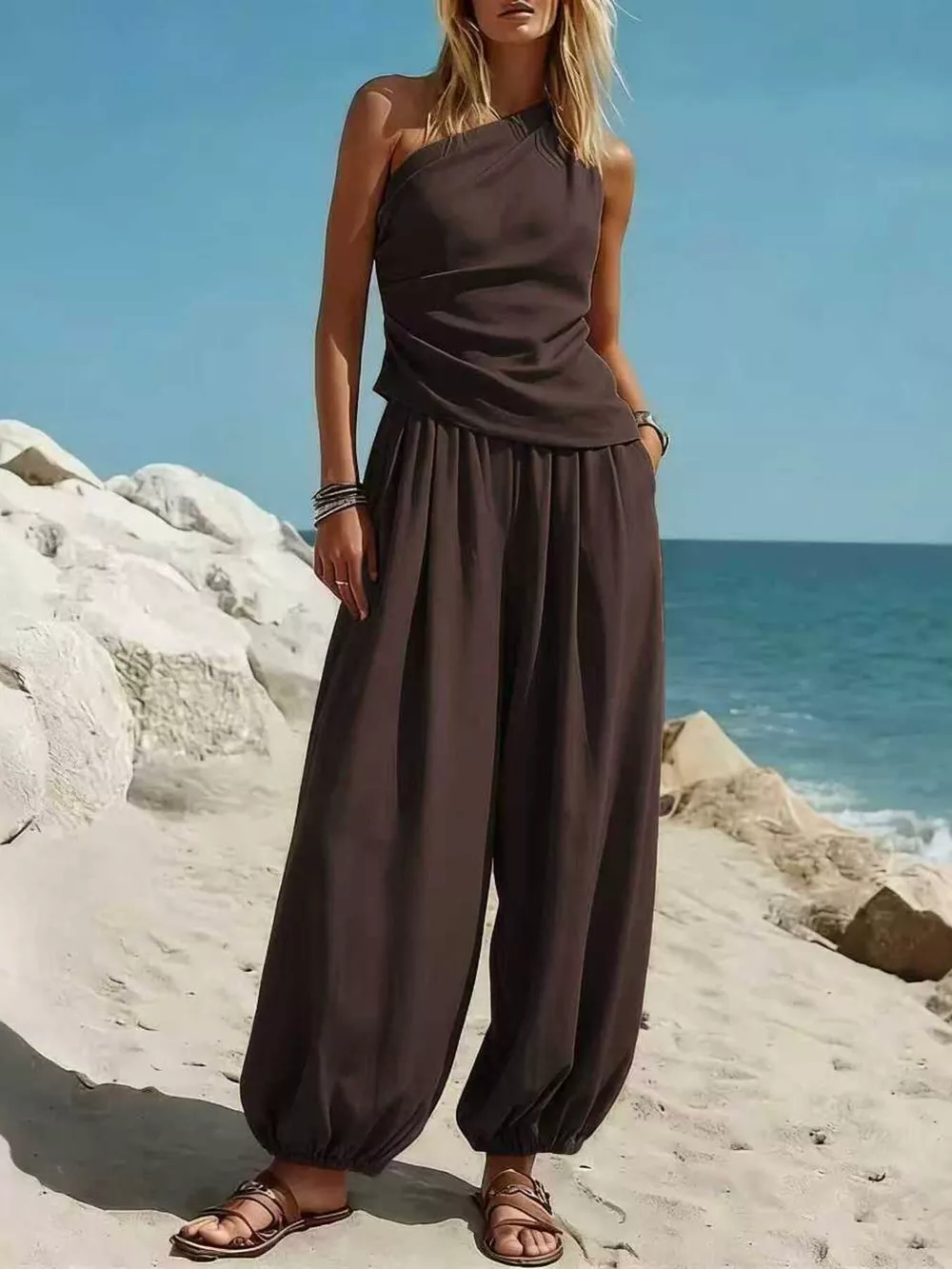Full Size One-Shoulder Top and Wide Leg Pants Set Plus Size, image 16