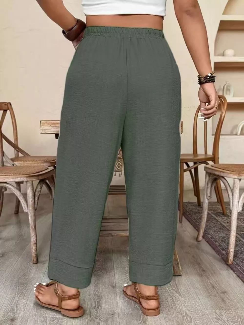 Plus Size High-Waisted Elastic Waist Pants with Pockets, image 7