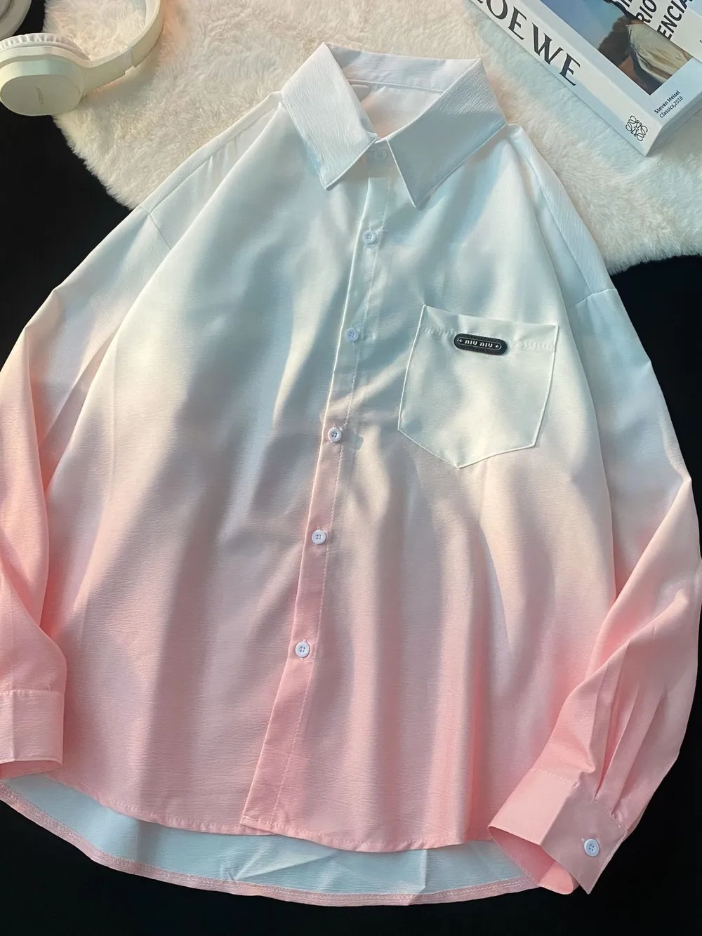 Men's Plus Size Gradient Long Sleeve Button-Up Shirt, image 5