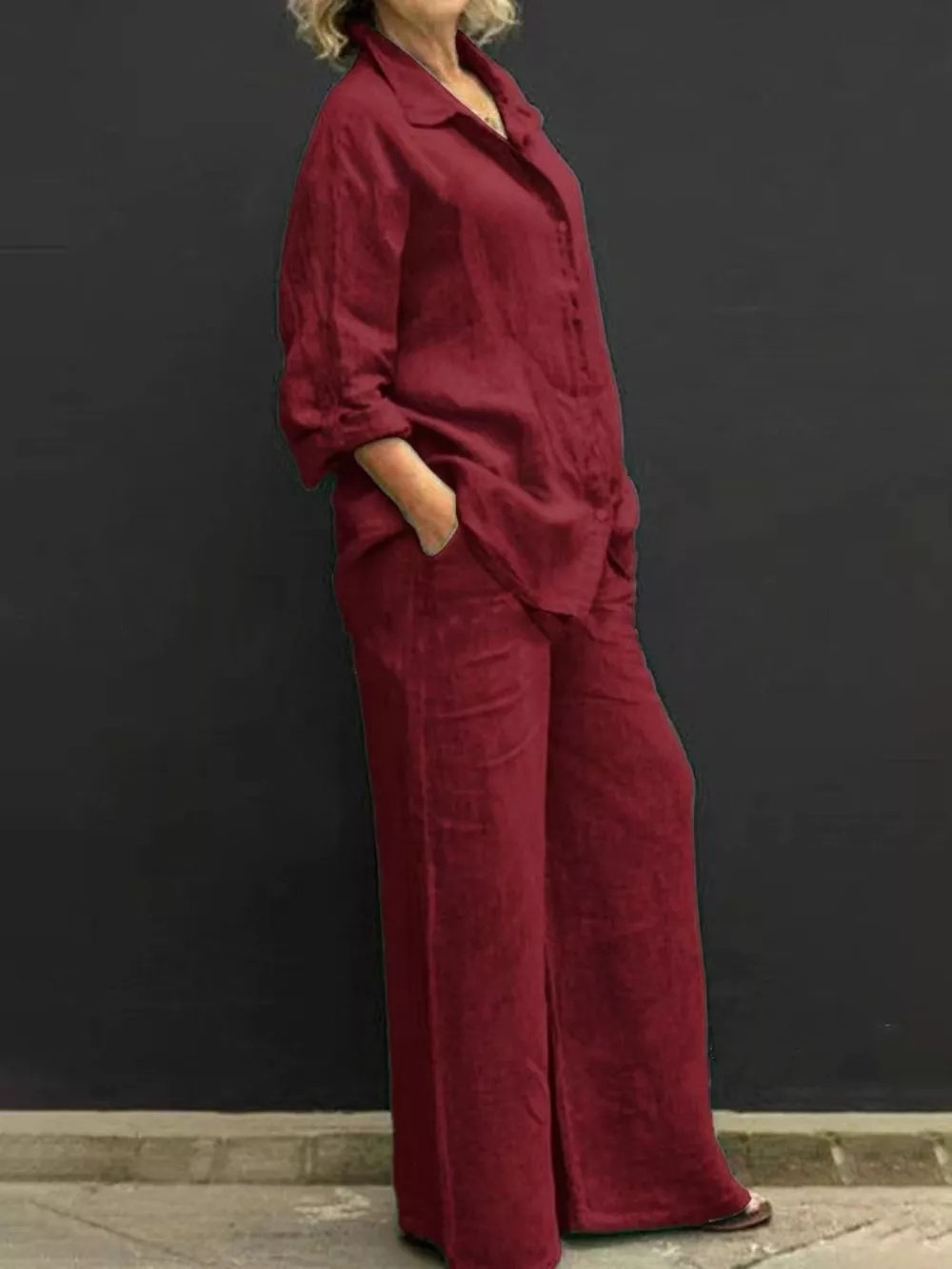 Full Size Long Sleeve Shirt and Pants Set Plus Size, image 10