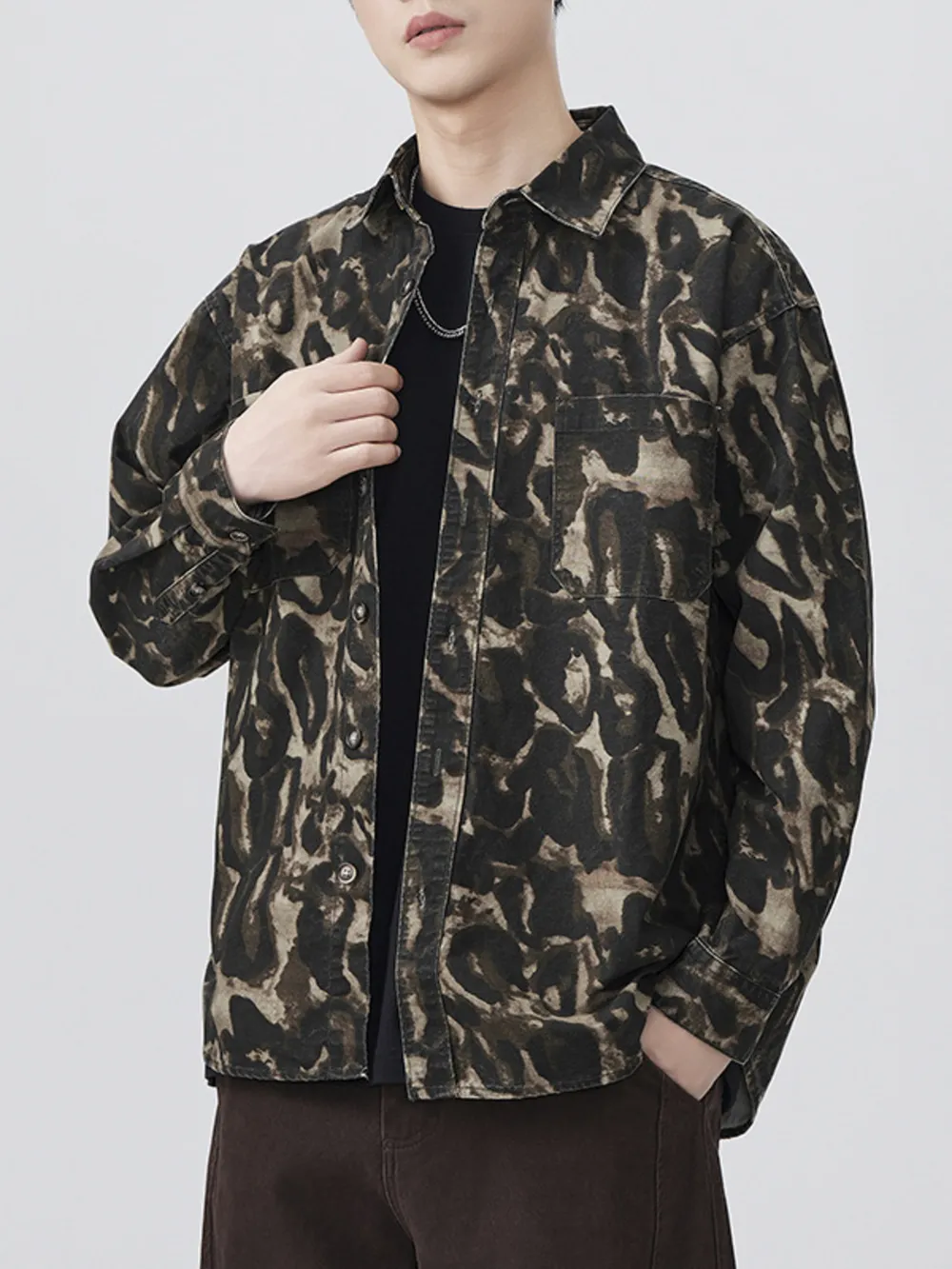 Men's Plus Size Camouflage Print Button-Up Shacket, image 4