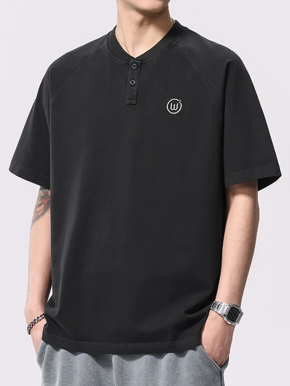 Men's Plus Size Button Detail Short Sleeve T-Shirt, image 2