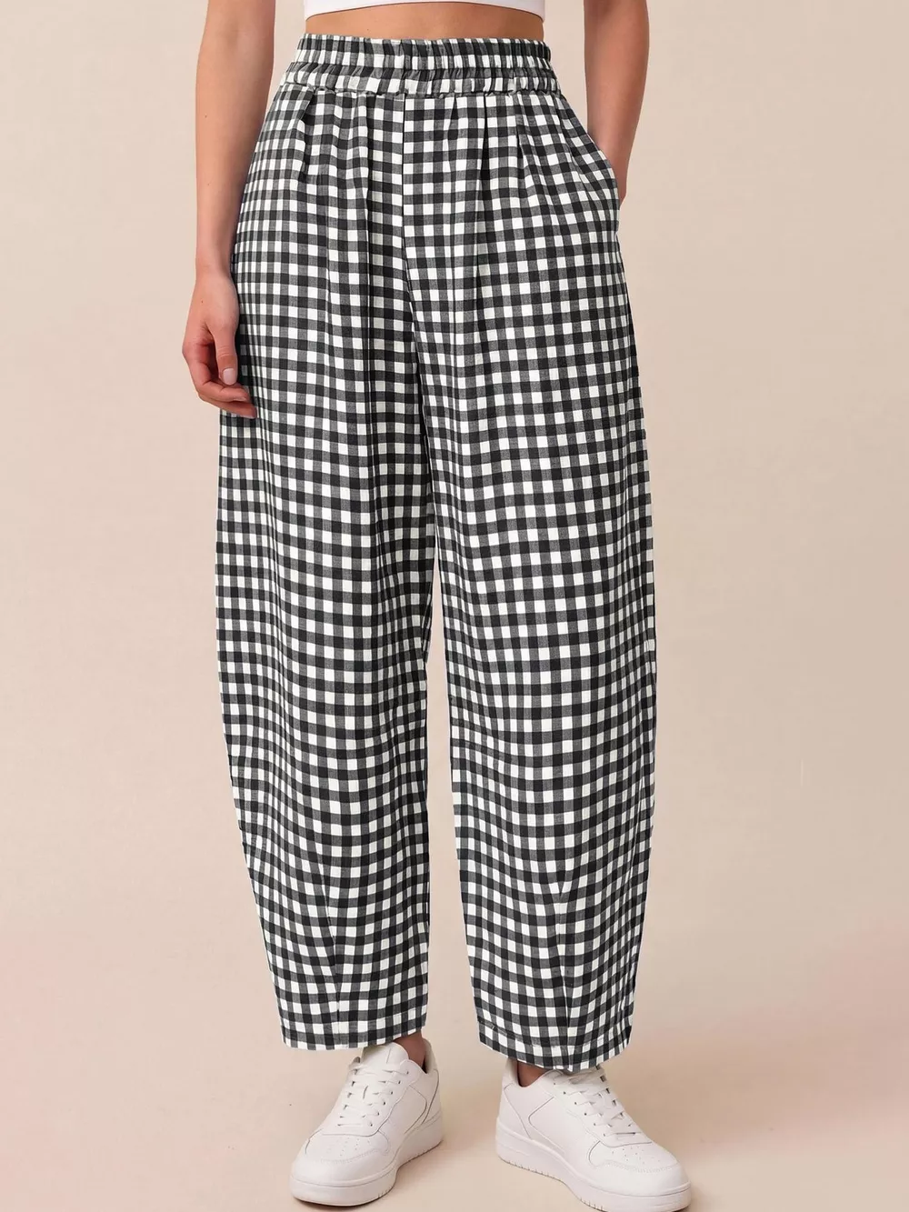 Gingham Wide-Leg Casual Pants, image 3