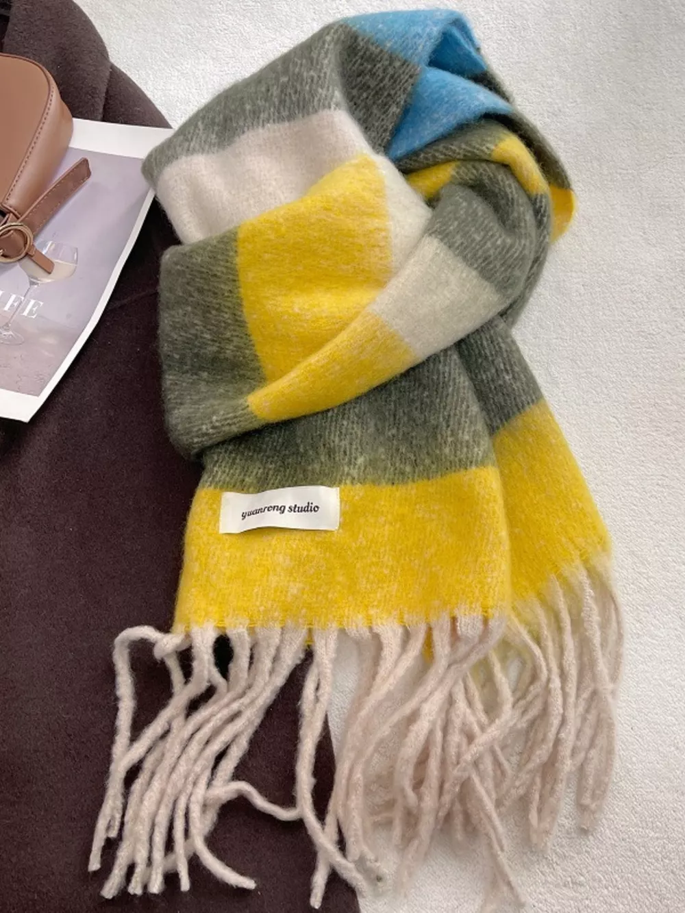 Soft Plaid Tassel Warm Scarf, image 3