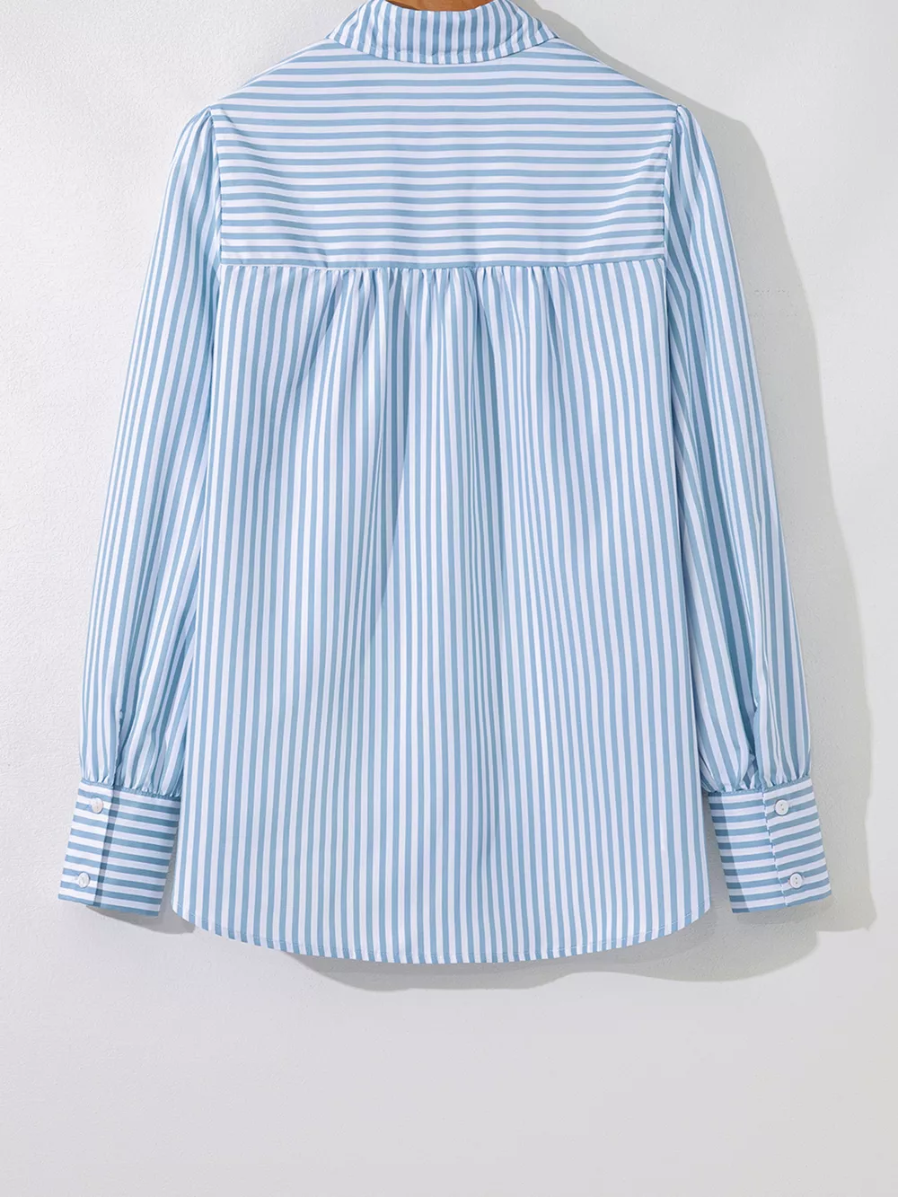 Stripe Shirred Detail Half Placket Collared Long Sleeve Shirt, image 9