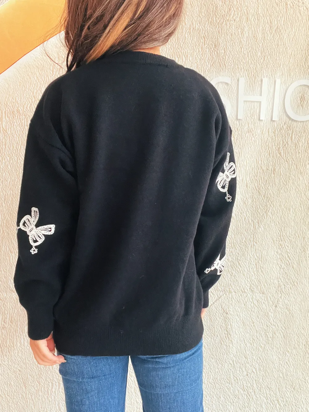 Bow Round Neck Long Sleeve Sweater, image 7