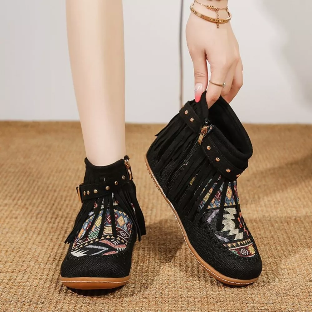 Fringe Side Zipper Ankle Boots, image 2