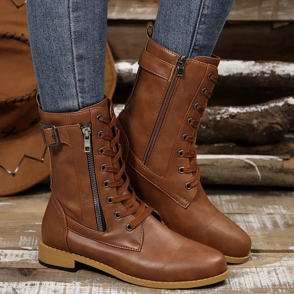 Round Toe Block Heels Boots, image 4