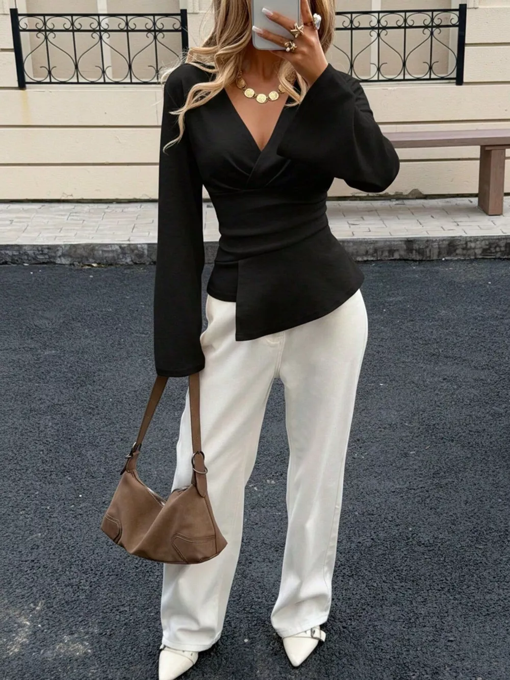 Wrap-Front Long Sleeve T-Shirt, image 7