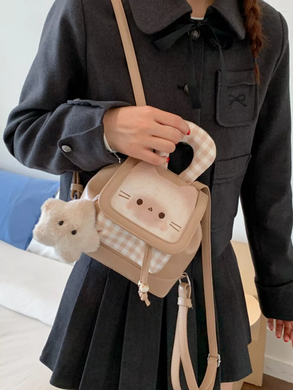 Cat Plaid Backpack Bag, image 7