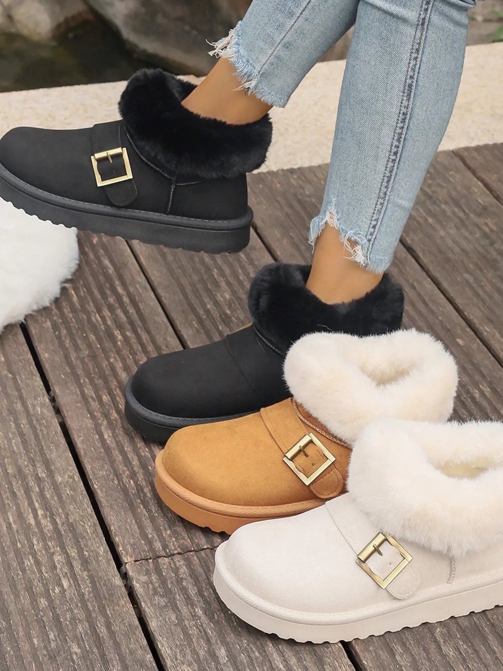 Fur-Lined Buckle Winter Ankle Boots, image 2