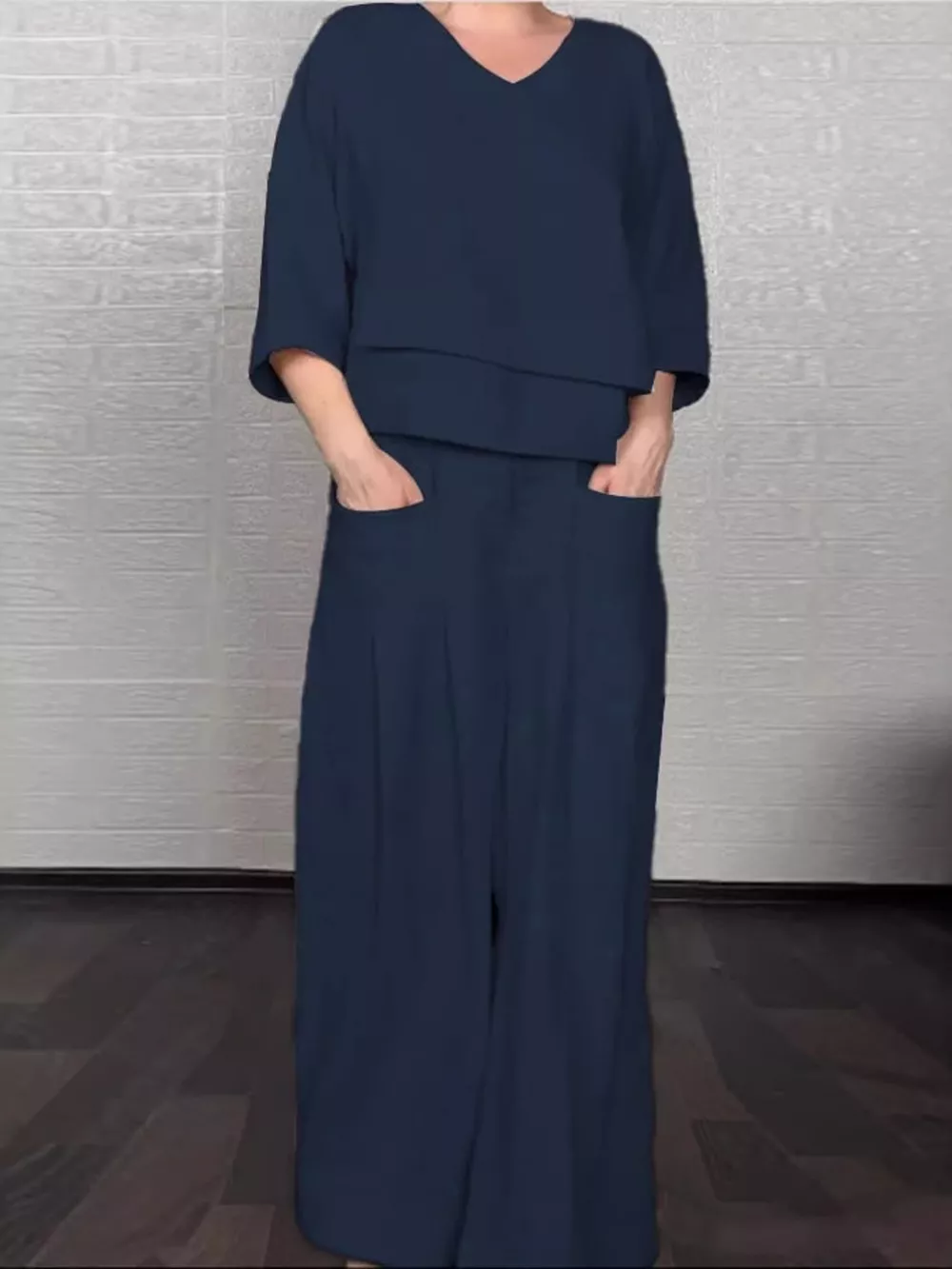 Full Size V-Neck Long Sleeve Top and Pants Set Plus Size, image 11