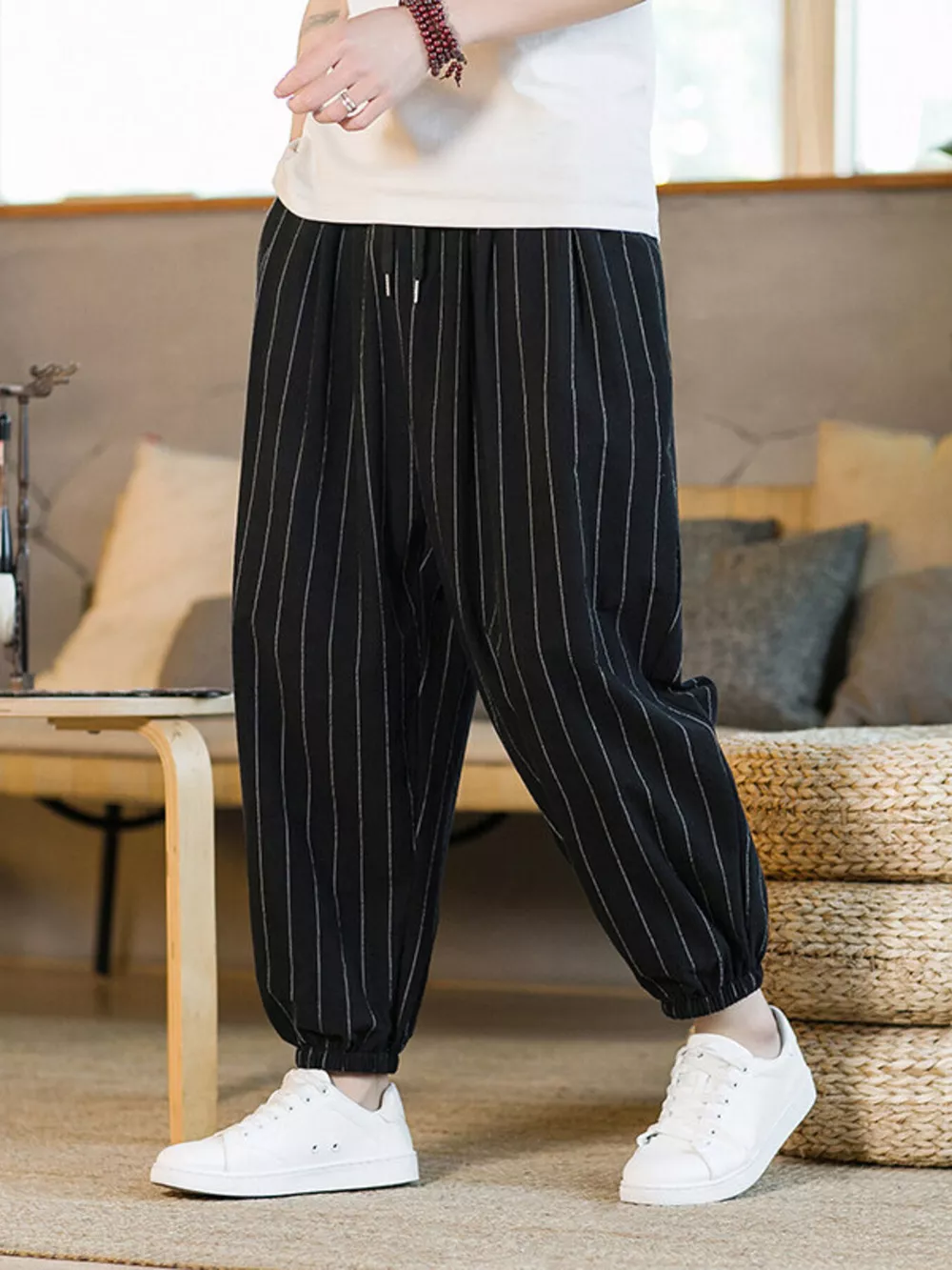 Men's Plus Size Striped Harem Pants, image 8