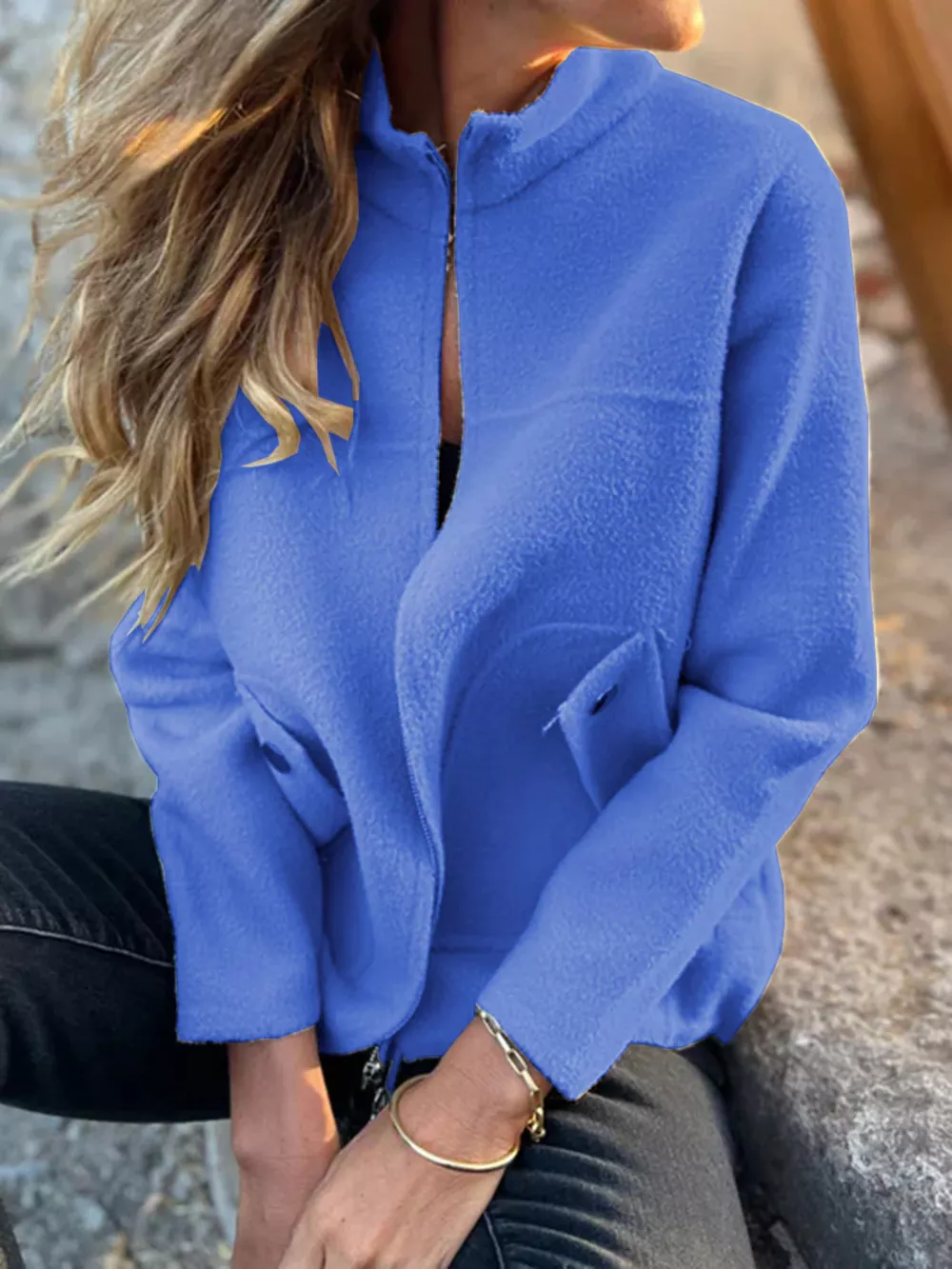 Full Size Textured Knit Zip Up Outerwear Plus Size, image 13